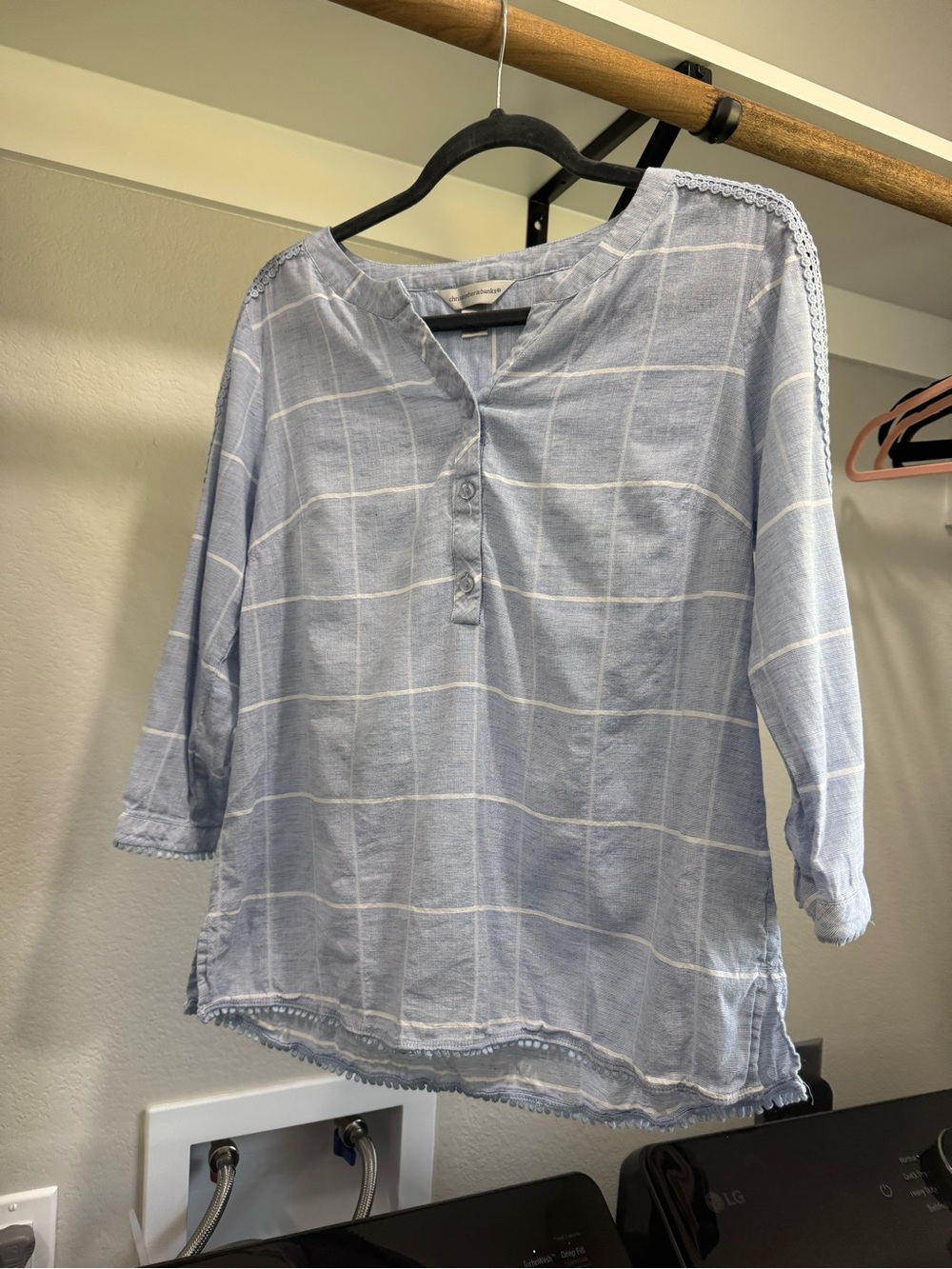 Christopher & Banks Light Blue Windowpane Henley Tunic